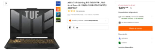 Ordenador Portatil ASUS TUF Gaming F15 FX507VV4-LP035 Intel Core i9-13900H/32GB/1TB SSD/RTX 4060/15.6" por 1499€