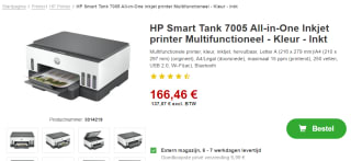 HP Smart Tank 7005 all-in-one A4 inkjetprinter met wifi (3 in 1) voor €166,46 bij Proshop