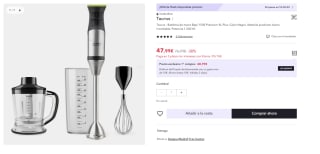 Batidora de Mano + Accesorios TAURUS HBA1500XE 916400 (1500 W - Inox) por 32.89€