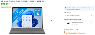 Microsoft Surface Pro 9 i5-1235U, 16GB ram, 256GB opslag voor €1249 bij Coolblue