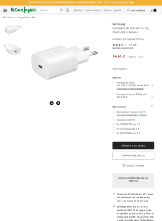 Cargador ORIGINAL SAMSUNG 25W por 14,90€