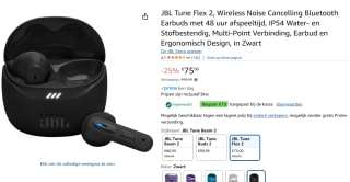 JBL Tune Flex 2 Oordopjes Zwart dmv code bij Amazon