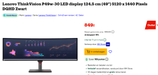 Lenovo ThinkVision P49w-30 LED display 124,5 cm (49") voor €849 bij Bol