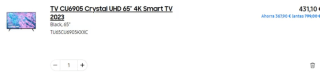 Samsung TV CU6905 Crystal UHD 65" 4K Smart TV 2024 por 431,10€