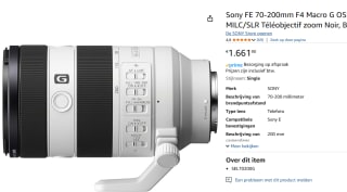 Sony FE-mount Telelens 70 - 200 mm F4 G OSS II | G Full-frame voor €1.661,90 bij Amazon