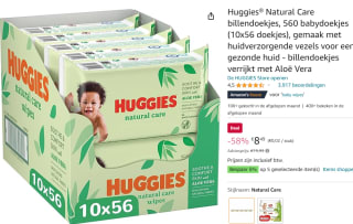 Huggies Natural Care billendoekjes 10 verpakkingen voor €8,49 bij Amazon.nl