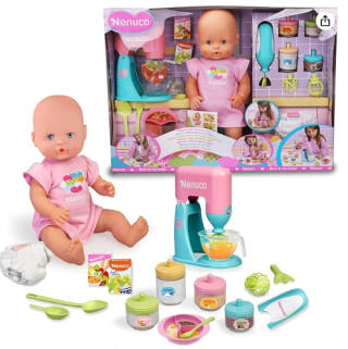 NENUCO - Muñeco bebé con Accesorios de comiditas y merienditas para Hacer Las papillas, con 2 Juguetes electrónicos, batidora y Cuchara por 36.39€