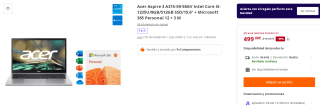 Ordenador Portatil Acer Aspire 3 A315-59-56GV Intel Core i5-1235U/8GB/512GB SSD/15.6" + Microsoft 365 Personal 12 + 3 Meses Descarga Digital por 499€