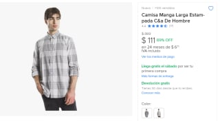Camisa Manga Larga Estampada C&a por $111 | Rebaja Mercado Libre