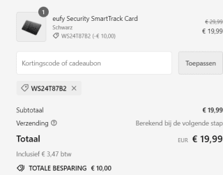 4 stuks Eufy Smarttrack Card voor €19,99 dmv code bij Eufy