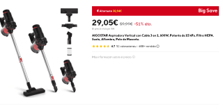 Aigostar Aspiradora Vertical con Cable 3 en 1, 600W por 29,05€