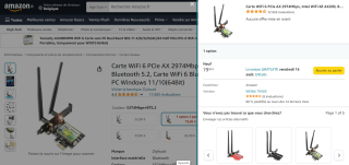 Carte WiFi 6 PCle AX 2974Mbps, Intel WiFi 6E AX200, Bluetooth 5.2 à 79,90€