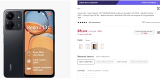 Xiaomi Redmi 13C 4GB/128GB por 77,50€ (cuenta nueva por 73,50€)