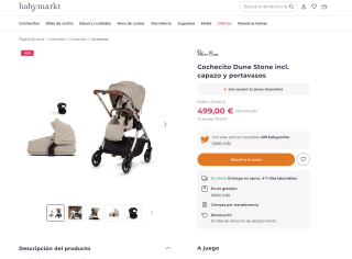 Cochecito Dune Stone (hasta 22kg) incl capazo y portavasos por solo 499€