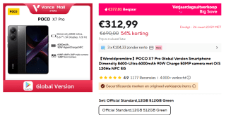Xiaomi Poco X7 Pro 5G 12GB/512GB voor €312,99 bij Aliexpress