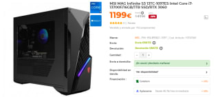 Ordenador MSI MAG Infinite S3 13TC-1097ES Intel Core i7-13700F/16GB/1TB SSD/RTX 3060 por 1199€