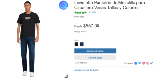 Pantalón de Mezclilla Levis 505 por $557 en Costco