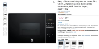 Balay Microondas integrable sin marco, 20 l, 60 cm, Limpieza Aqualisis, 8 programas por 185,21€