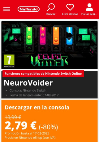 NeuroVoider Nintendo Switch por 2,79€.