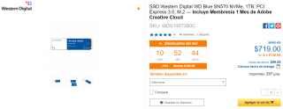 SSD Western Digital WD Blue SN570 NVMe 1TB por $719 en CyberPuerta