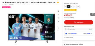 TV QLED 65" Hisense 65E7Q PRO, QLED 4K por 679€