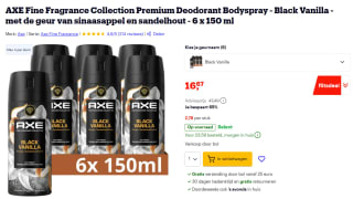 6x 150ml Axe Fine Fragrance Black Vanilla deodorant voor €16,67 bij Bol