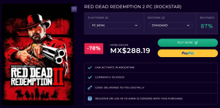 Red Dead Redemption 2 PC (Rockstar) por $289 en CDKeys
