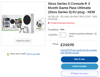 Keep Xbox Series S console with 3-month game pass ultimate at eBay for £199.96