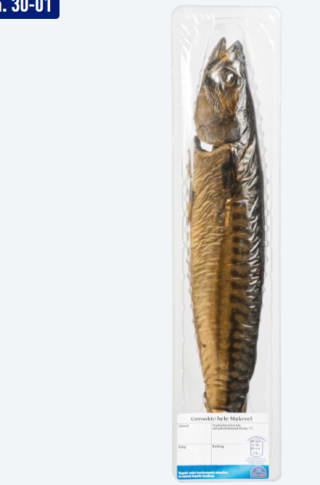 Gerookte makreel ca 300 gram voor €2,16 bij de Aldi
