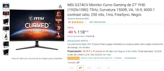 Monitor Gaming curvo MSI G274CV de 27 pulgadas por 118,99€