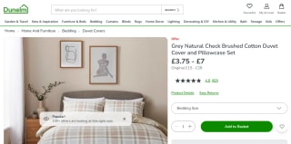 Grey Natural Check Brushed Cotton Duvet Cover & Pillowcase Set – From £3.75