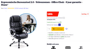 Ergonomische Bureaustoel voor €189 bij Bol.com
