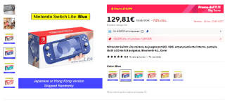 Consola Nintendo Switch Lite por 113,81€ varios colores