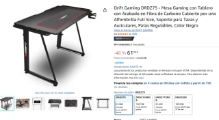 Mesa Drift Gaming -DRDZ75 Gaming con tablero de fibra de carbono cubierto por solo 61,98€