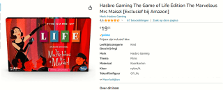Hasbro Gaming The Game of Life The Marvelous Mrs. Maisel Edition voor €19,55 bij Amazon