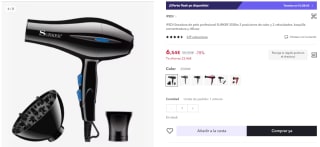 Secador pelo profesional SURKER 3500w 3 posiciones calor y 2 velocidades por 6,54€