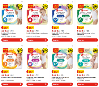 2 jumbo packs luiers voor €27 bij Kruidvat