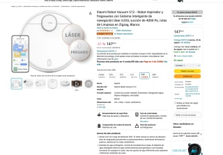 Xiaomi Robot Vacuum S12 Robot Aspirador y fregasuelos con Sistema Inteligente de navegación láser (LDS) succión de 4000 Pa por 147,93€