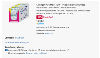 8 paquetes Colhogar Pure Moist Papel Higiénico Húmedo Desechable total 640 toallitas por 15,53€