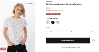 Camiseta estampada con botones hombro Springfield para Mujer por 5.99€
