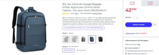 Sac à Dos de Voyage Bagage à Main à 42,99€