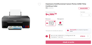 Impresora Canon Pixma G2160 + Caja de Papel por $1,770 en Office Depot