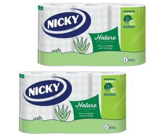 2 x Nicky Nature Papel Higiénico 6 Rollos 3 Capas 170 Servicios por 4,36€