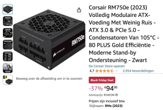 Corsair RM750e (2023) Volledig Modulaire ATX voor 94,90 euro
