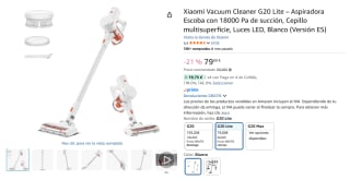 Xiaomi Vacuum Cleaner G20 Lite Aspiradora Escoba con 18000 Pa de succión, Cepillo multisuperficie por 79€