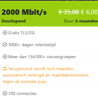 Usenet 6 maanden 2000Mbit/s voor €6