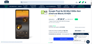 Google Pixel 6a 5G 6Go/128Go Noir (Charcoal Black) G1AZG à 97,92 €