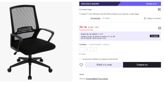 Silla De Oficina Giratoria con Soporte Lumbar, Ruedas y Tela de Malla por 36.78€ (Cuenta Nueva 24.78€)