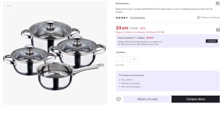 Batería de cocina 7 piezas marca San Ignacio Faro fabricada en acero inoxidable apta para todo tipo de fuegos por 22.89€