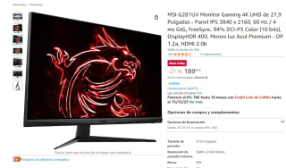 Monitor Gaming MSI G281UV 4K UHD de 27,9 Pulgadas por 189€